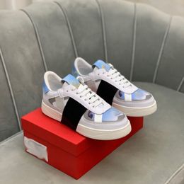 2024 New Fashion Designer White with black belt Print casual shoes for men and women Breathable comfortable Versatile Flat base casual shoes dd0320H 38-44 3