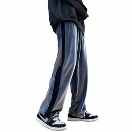 plus size men's casual velour Pants Chic Fi Korean Streetwear Straight High Waist Loose Harajuku veet Trousers big size P8tN#