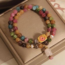 Strand Bead Bracelet Elegant Vintage Faux Pearl Tourmaline For Women Colourful Lightweight Stress-relief Jewellery To Enhance