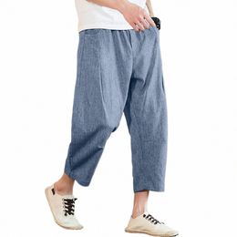 mens Cott And Linen Solid Colour Casual Pants Japanese Linen Sports Slim Pants Feet Loose Trousers For Male Pantal Homme R5nW#