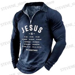 Men's T-Shirts Mens T-shirts Men Letter Turndown Print T-shirt Male Long Slve Zipper Tops Clothing Fashion Designer Casual Breathable T240325