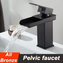 Bathroom Sink Faucets Luxury LED Colour Faucet Waterfall Basin Single Handle Brass Deck Mounted And Cold Mixer Taps