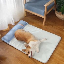 Mats Summer Cool Dog Bed Memory Foam Dog Mat with Pillow Breathable Waterproof Washable Pet Sofa Mat for Small Medium Dogs Puppies