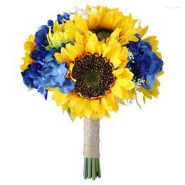 Decorative Flowers -Artificial Sunflower Bridal Wedding Bouquet - Romantic Handmade Holding Flower For Party Home Decoration