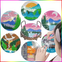 Stitch PhotoCustom Diy Diamond Painting Coasters Sky Landscape Diamond Mosaic Coaster Drink Cup Cushion Table Placemat Insulation Pad