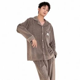 men's Pyjamas Winter Veet Thickened Male Warm Autumn Home Wear Intimate Lingerie Sleepwear Lg Sleeved Pants 2PCS Nightwear R4sd#