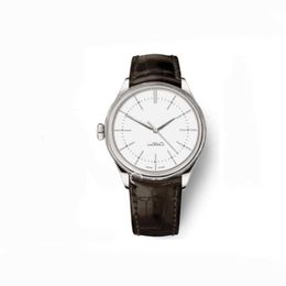 Mens Watches Cellini 50505 Series Silver mechanical watch Brown leather Strap White Dial automatic men watches Male Wristwatch242k