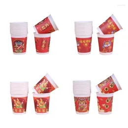 Disposable Cups Straws 50 Pcs Chinese Year Paper Disposables Tea Coffee Cup Cold Beverage Party For Water Juice