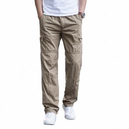 big Size 6XL Men's Cargo Trousers Straight Leg Work Pants Men Cott Casual Loose Spring Summer Wide Overalls Male Multi Pockets w4qX#