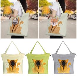 Strollers Pet Canvas Handbag Portable Cat Carrying Bag Soft Pet Carrying Outgoing Travel Pets Handbag With Safety Zippers Pet Carrying Bag