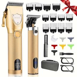 Cordless Professional Clippers Men Rechargeable Electric Barber Set Zero Gapped Beard Trimmer - Hair Cutting Kit for Men's Gift