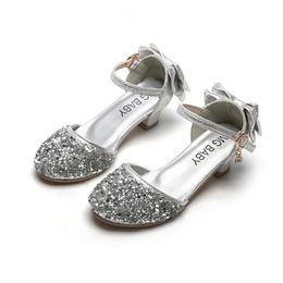 Girls Sequin Shoes Princess Gold Pink Silver Kids Summer Glitter Holiday Shoes Wedding Birthday Party Formal B859 240312