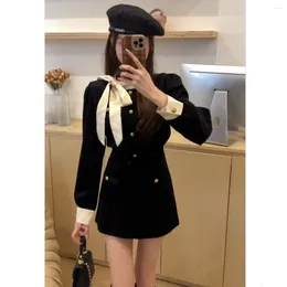 Two Piece Dress French Style Elegant Suit Bow Stitching Velvet Shirt Women's Jacket Autumn And Winter Hip Skirt A-line Short Two-piece Set