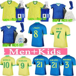 Anti-Wrinkle BRAZILS comfortable soccer jerseys L.PAQUETA NEYMAR VINI JR. 24/25 RICHARLISON football shirt G.JESUS T.SILVA BRUNO G. PELE CASEMIRO men kids sets jersey