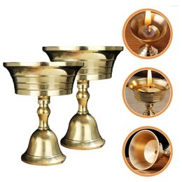 Candle Holders 2 Pcs Vintage Brass Ghee Lamp Holder Oil Lamps Butter Supplies