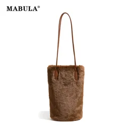 Shoulder Bags MABULA Faux Fur Elegant Woman Bucket Bag Plush Vintage Female Purse Fluffy Fuzzy Stylish Ladies Crossbody