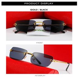 2022 red fashion sport sunglasses for men unisex buffalo horn glasses mens women rimless sun eyeglasses silver gold metal frame ey7125271