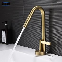 Bathroom Sink Faucets Brushed Gold Faucet Single Handle Water Mixer Tap Matte Black Deck Mounted Rotation