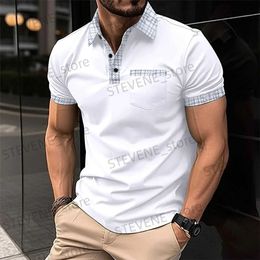 Men's T-Shirts 2024 Summer New Mens Casual Short-Slved Polo Shirt Office Fashion Lapel T-Shirt Mens Breathable Polo Shirt Mens Clothing T240325