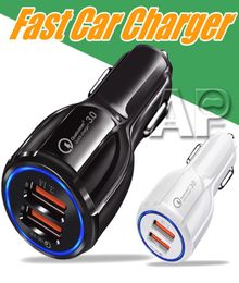 Cell Phone Car Chargers Dual USB QC30 Fast Charge Adapter Smart Charger 12V 31A For Android without packing7571039