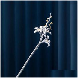 헤어핀 원본 디자인 925 시에 릴리 꽃 헤어핀 단순함 청자