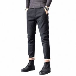 kubro Brand Winter New Men's Wool Warm Casual Pants Busin Fi Fleece Thick Office Stretch Trousers Male Plus Size 28-38 y94q#