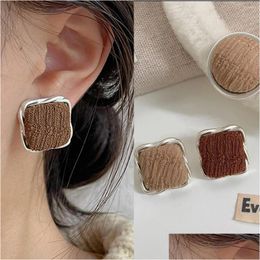 Stud Earrings Korean Style Square P Brown For Women Maillard Winter Geometry Fashion Jewlery Simple Female Party Earring Drop Delivery Otxqr