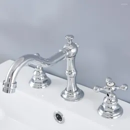 Bathroom Sink Faucets Polished Chrome Brass Widespread Dual Handle Washing Basin Mixer Taps Deck Mounted 3 Holes Lavatory Faucet Anf973