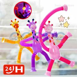 Decompression Toy Creative Suction Cup Giraffe luminous Squeeze Toy Changeable Cartoon Telescopic Tube for Kids Decompression Toys Puzzle Pop Tube T240325