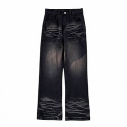 american Style Wed High Street Retro Jeans Men Women Causal Loose Straight Micro-flared Trousers Men Bottom Male Clothes c8Ku#