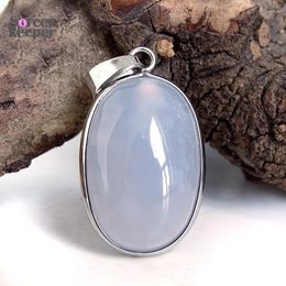 Pendant Necklaces A Real Natural Gem Stone Blue Chalcedony Agate Cabochon Beads Crystal Necklace & Women Accessories Bijou Jewellery PS711
