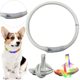 Dog Collars Luminous Collar Silicone Multi-Color USB Charging Light Up Size Cuttable For Small Medium Large Dogs