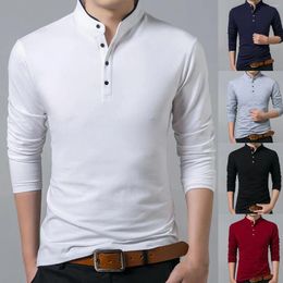 Men's T Shirts Mens Polo Shirt Autumn Casual Elegant Work Solid Colour Long Sleeve Stand Collar Base T-shirt Buttons Sweatshirt 4XL