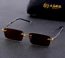 Vazrobe Glass Sunglasses Male Ladies Rimless Sun Glasses for Men Brown Stone Lens Anti Scratch Brand Designer Vintage Eyewear6413763