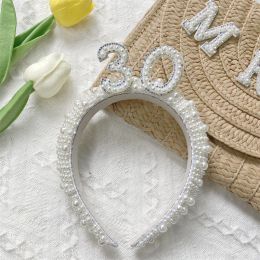 Hats New 30th Pearl Headband Tiara Crown Hat 30 Years Old Dirty Thirty Birthday Party Anniversary Decoration Gift Present Photo Props