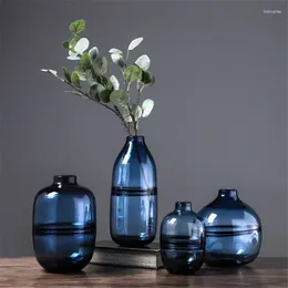 Vases Minimalist Blue Black Glass Vase Home Living Room Nordic Restaurant Flower Arrangement Transparent Decoration Ornaments