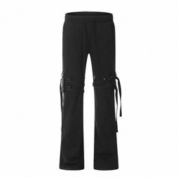 autumn Casual Lace Up Decorati Sweatpants Mens Loose Streetwear Straight-leg Pants Men Solid Colour Trousers K9zm#