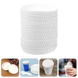 Disposable Cups Straws 100 Paper Cup Cover Lids Recycled Drinking Decorative Coffee Covers For Cafe El KTV Bars White 75mm