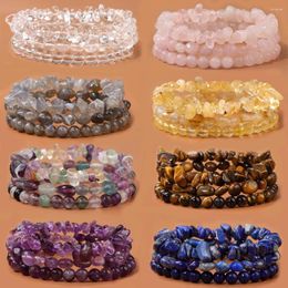 Charm Bracelets 3Pcs/Set Natural Stone Tiger Eye Lapis Lazuli Rose Quartzs Bracelet Round Irregular Beads For Women Men