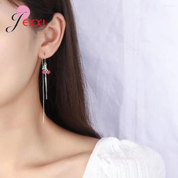 Dangle Earrings 925 Silver Needle Long Tassel Chain Enamel Red Green Cherry Drop Sticker Ear Line For Women Wedding Party