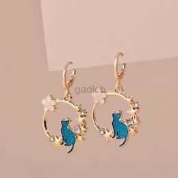 Hoop Huggie Cute enamel cat earrings suitable for women girls cute kittens rabbits animals colorful exquisite gold bands jewelry earrings 24326