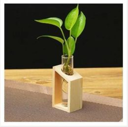 Vases 2024 New Crystal Glass Test Tube Vase Flowers Plants Hydroponic Planter+ Wooden Stand Decorated with A Flower Home Decor Vase