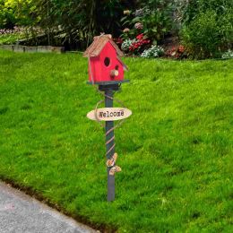 Nests Bird House Stand Outdoor Decor Garden Birdhouse Decor Cottage Bird House Stake Garden Decorative Sticks Vintage Decor