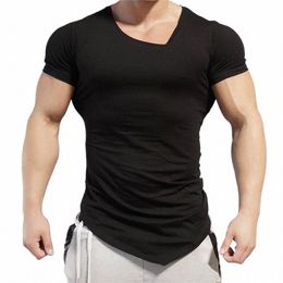 new Summer Slim Fit Short Sleeve T-shirt Mens Bodybuilding and Fitn T Shirt Men Workout Gym Clothing Muscle Tights Tee Shirt X0N8#