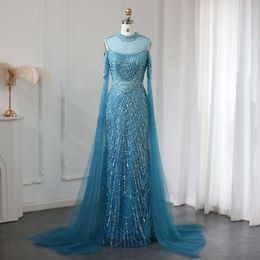 Said Turquoise Sharon Dubai Evening Mermaid Dress Cape Sleeves Purple Blue Sage Gold Women Wedding Party Prom Gowns Ss205