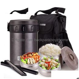 Lunch Boxes Unibird 2.2L Double 304 Stainless Steel Vacuum Flasks Food Thermos 3-Layers Box With Bag Chopsticks Heated Container Drop Dh4Lg