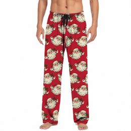 mens Christmas Pyjama Pants Santa Tree Cat Printed Drawstring Elastic Waist Homewear Bottoms Loose Sleepwear Straight Trousers s87L#