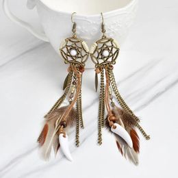 Dangle Earrings Woman Drop Retro Fake Feather Long Pierced Vintage Tassel Fashion Jewellery