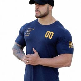 summer New breathable Leisure sports men Round collar t-shirt Tight Muscle cott bodybuilding tee shirts tops gyms M8yF#