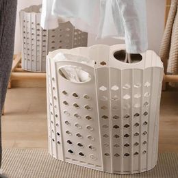 Laundry Bags Plastic Foldable Basket White/Grey Hollowed Large Capacity Bin With Carry Handles Punch-Free